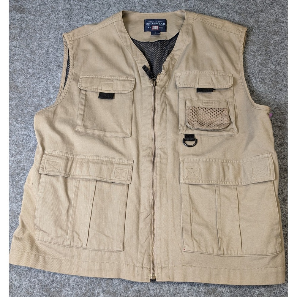 Vintage Faded Glory Vest Men's Large Khaki Utility Fishing Outdoor Pockets